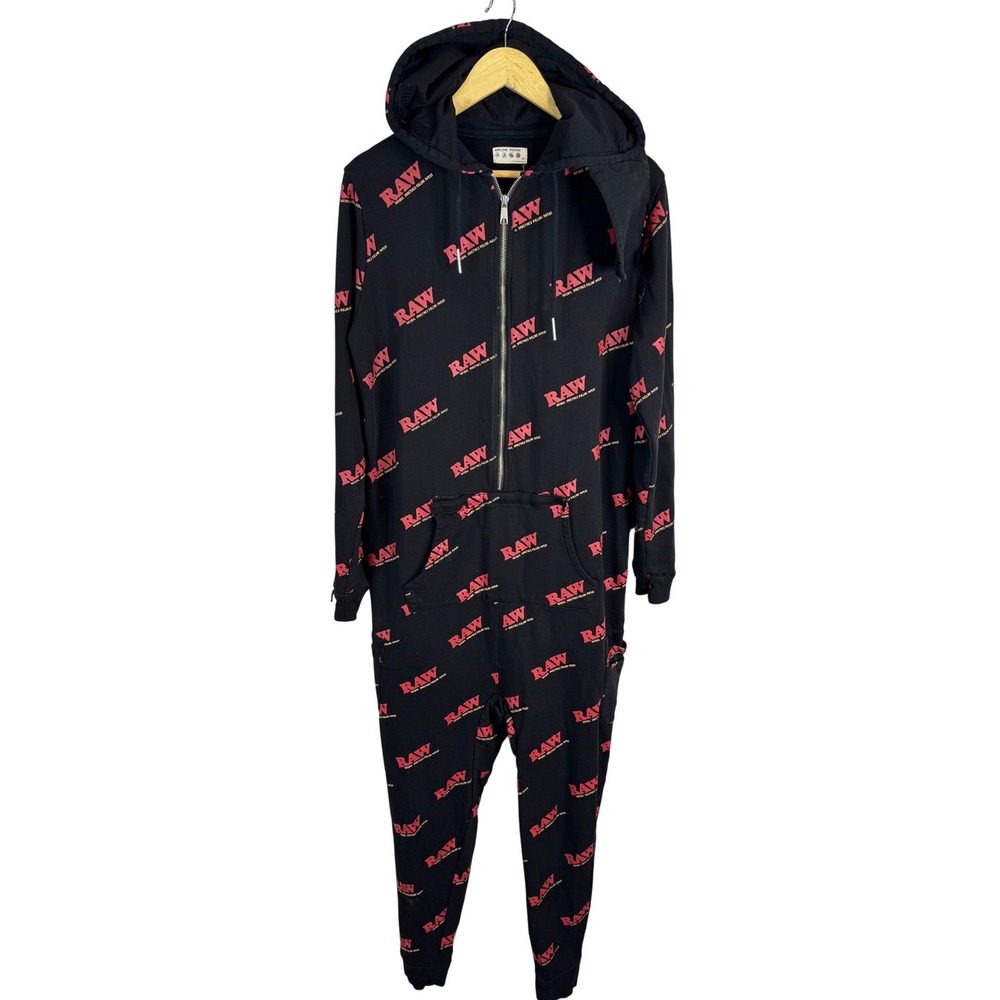 RAW Rolling Papers Onesie Spacesuit Hooded Jumpsuit Black All Over Print  Mens M
